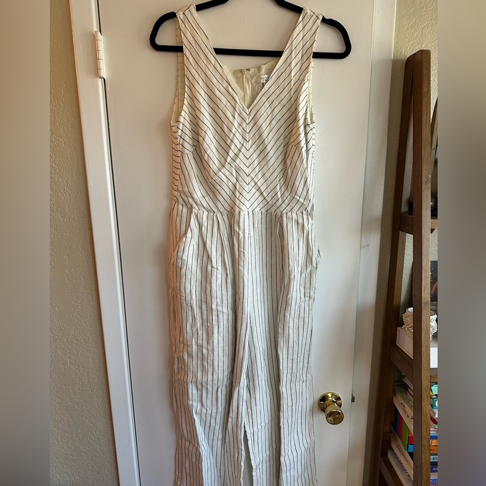 Rachel Zoe cream and black striped jumpsuit